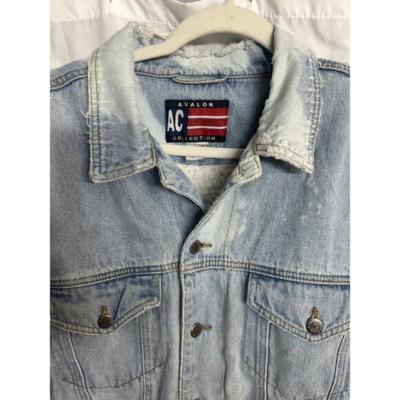 Avalon AC Collection Retro Sherpa Lined Denim Distressed Zombie Trucker Jacket L - Picture 2 of 10
